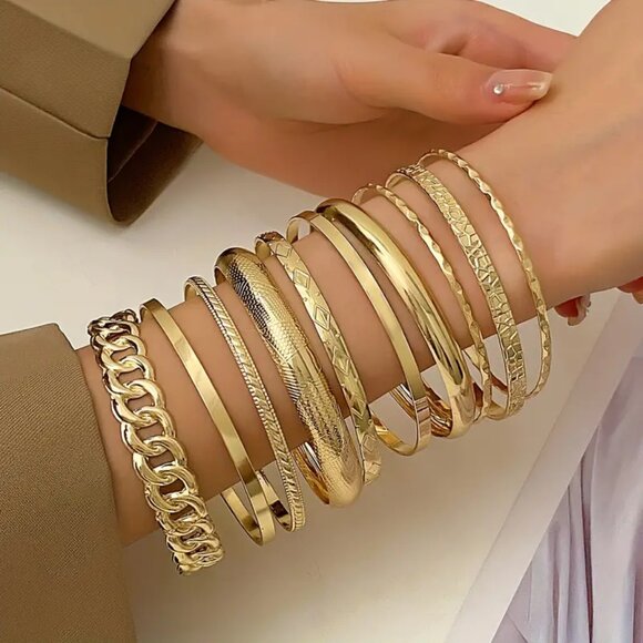 Jewelry - 10pcs Minimalist Style Bracelets Trendy Chain/ Simple Band Design Golden